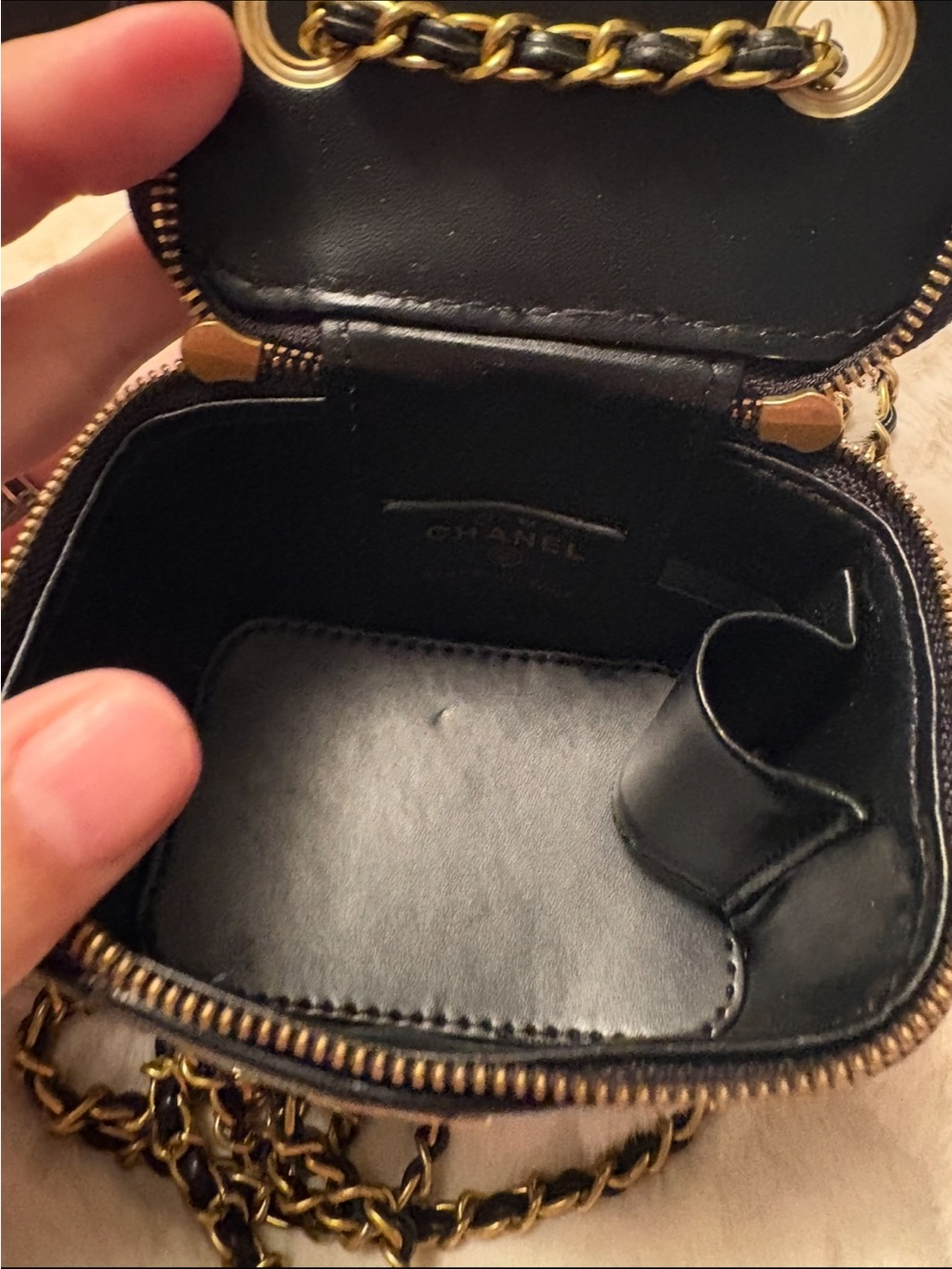 Black Quilted Mini Vanity Crossbody with Gold Hardware - Picture 6 of 6